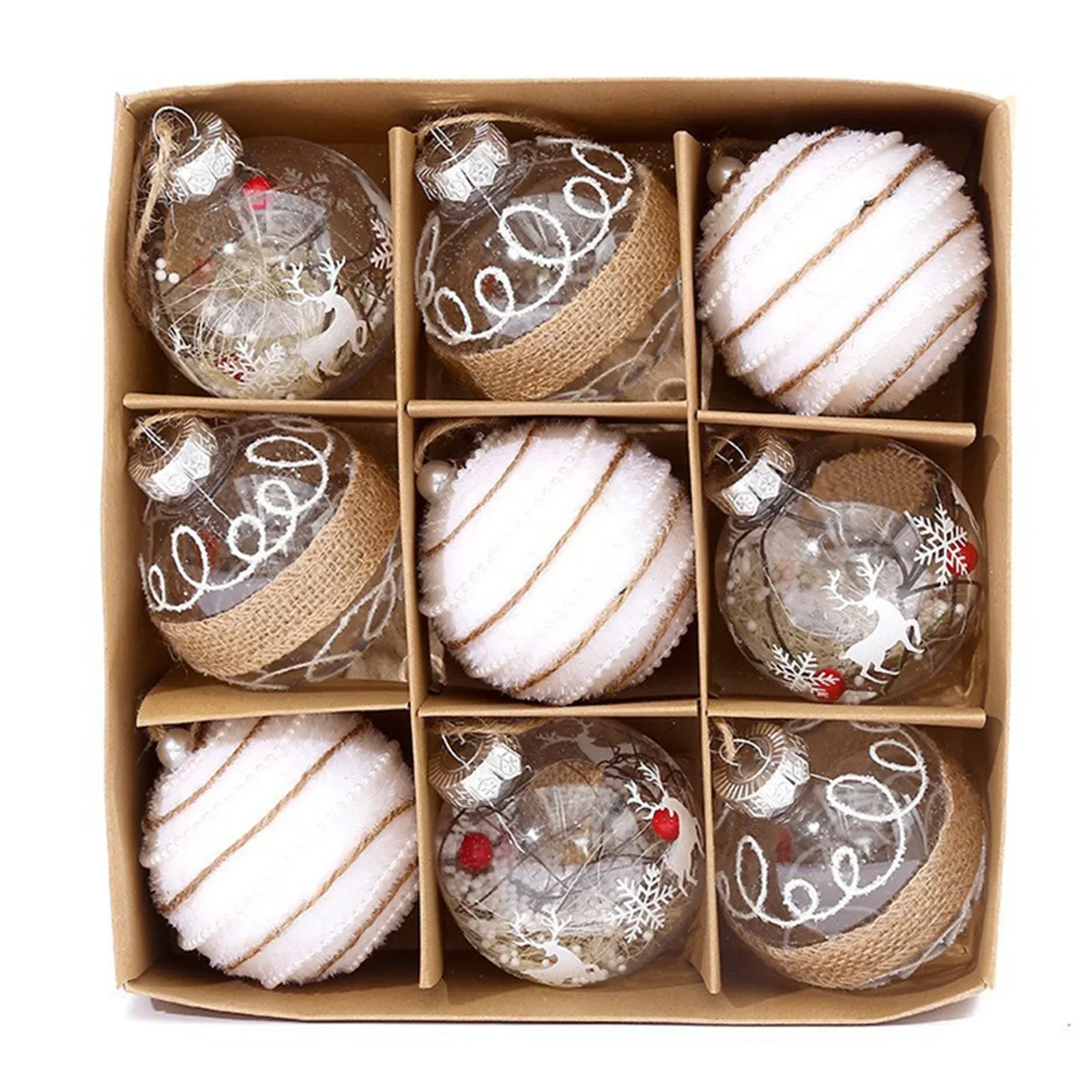 9 Pcs Rose Gold Plastic Christmas Balls Ornament 8cm Hanging Pendant Ball New Year Xmas Tree Decor Home Christmas Decoration