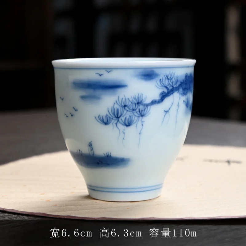 

Hand-painted Ceramic Master Antique Blue and White Home Kung Fu Set Tasting Single Cup Bowl Large Tea Bo