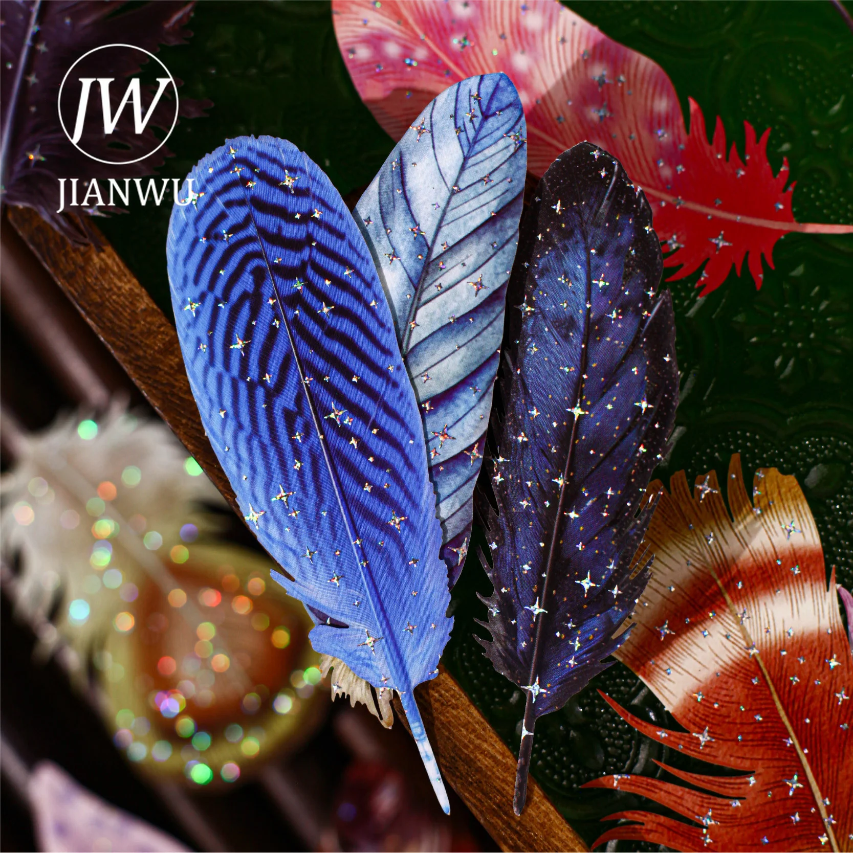 JIANWU Feather Series Vintage Colorful Feather Landscape Material Collage Scrapbooking Sticker Creative DIY Journal Stationery view 3