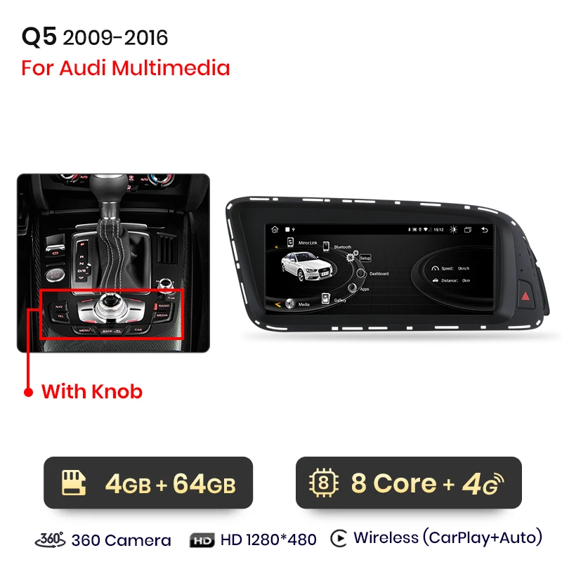 Junsun 8.8 Inch Carplay Voor Apple Car Radio Multimedia Voor Audi Q5 2009-2016 4G Lte Wifi Bluetooth Draadloze Android Auto Stereo