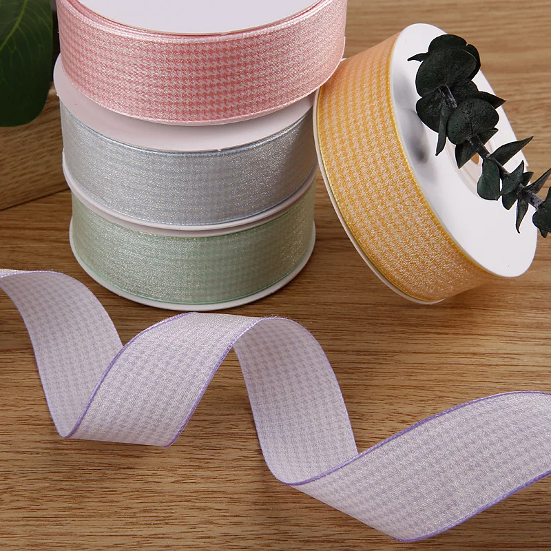 

20 Yards 25MM Bright Silk Double Deck Plaid Ribbons Hair DIY Handmade Headwear Bows Material Crafts Accessories Clothing Hats