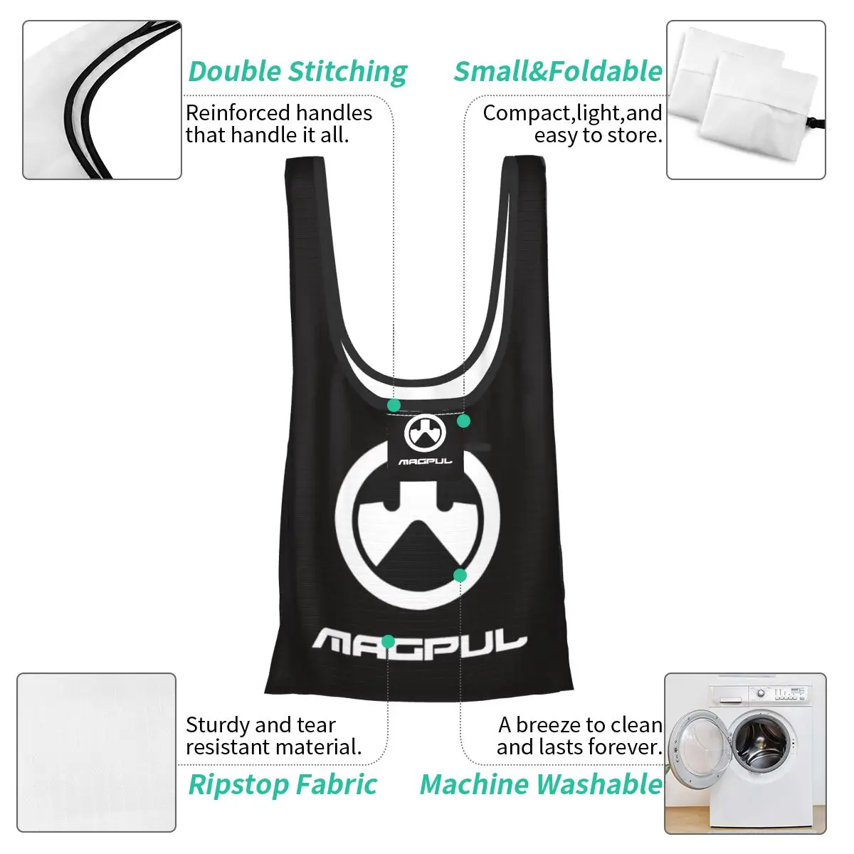 حقيبة تسوق بشعار Magpul Firearms، حقائب حمل محمولة، حقيبة كتف للمتسوقين، حقيبة يد للبقالة