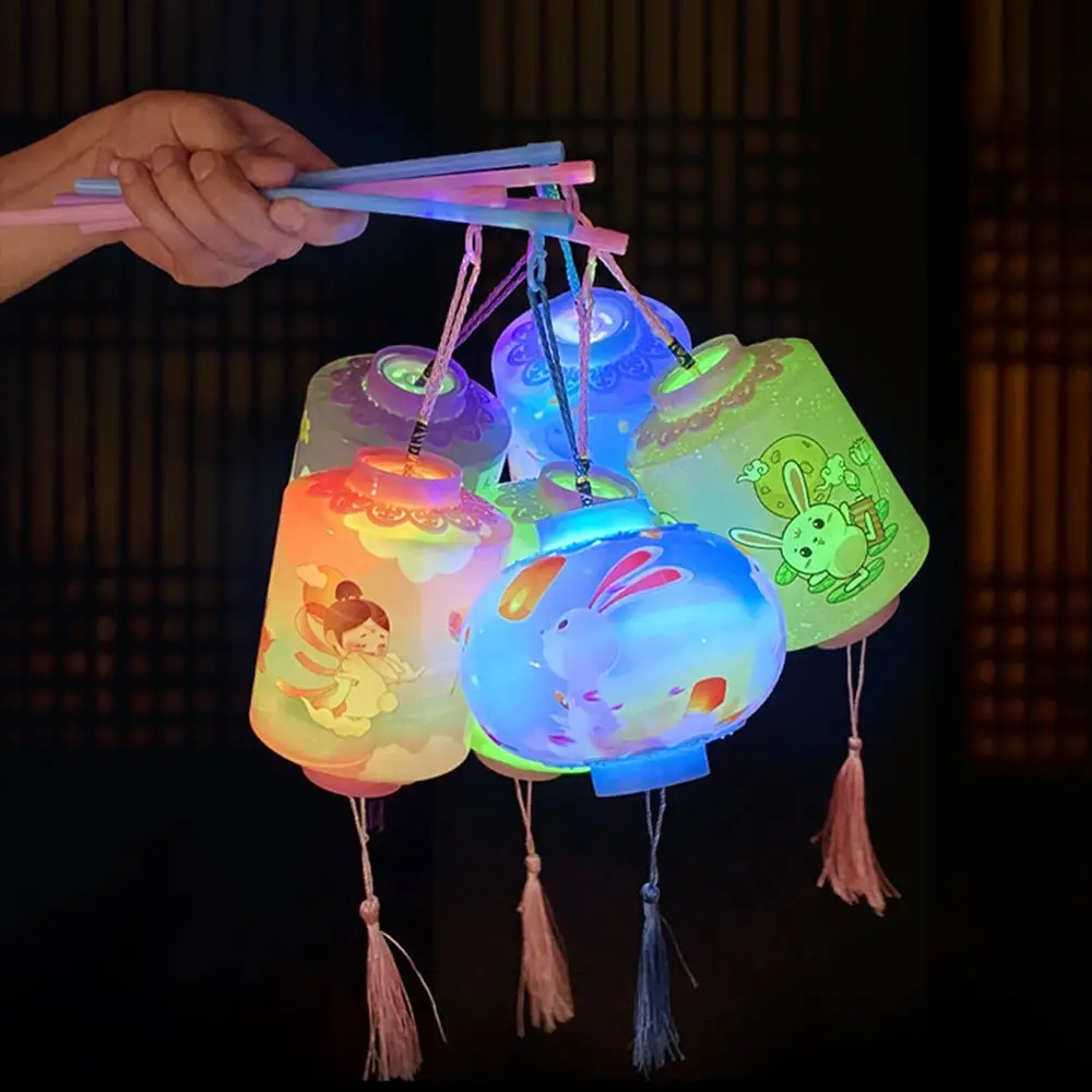 Kleurrijke Handheld Party Kids Ronde Cilinder Hanger Chinese Led Lantaarns Mid-Autumn Lamp Kinderen Speelgoed Festival Lantaarns