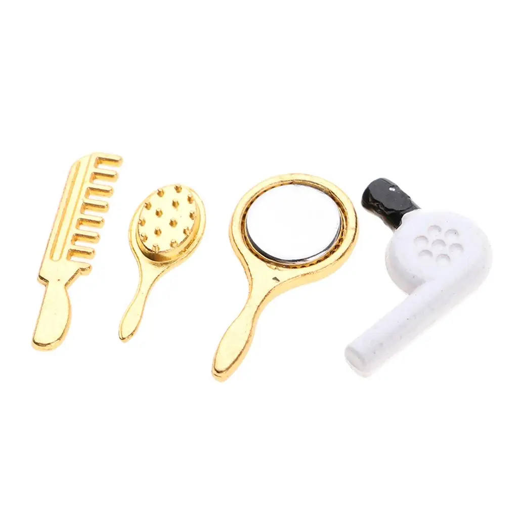 Dollhouse Miniature Comb Mirror Hair Dryer Set Doll House Bathroom Accessory