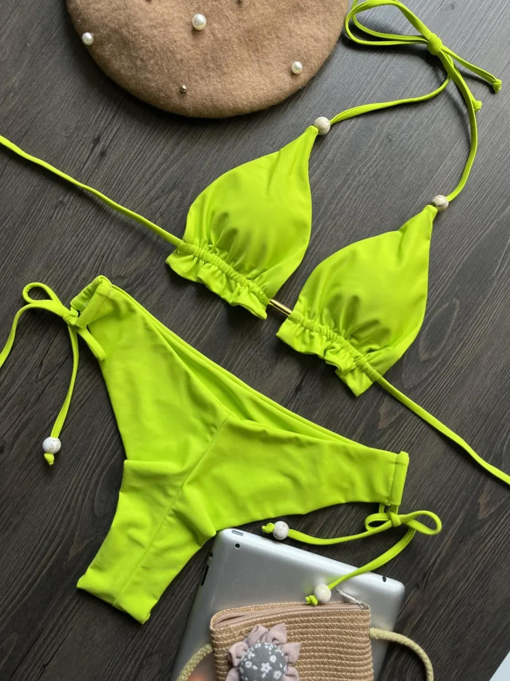 Bikini de Color sólido, traje de baño para playa, traje de baño Sexy para mujer, Bikini 20225, trajes de baño de corte alto, conjunto de Bikini de playa con realce