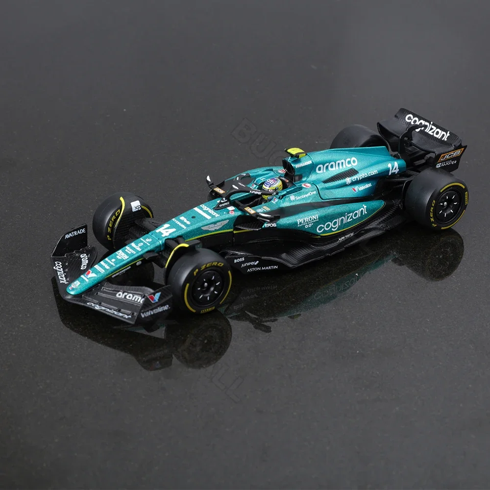 In-stock 1:43 Bburago Aston Martin Aramco Team AMR23 2023 F1 Car Model Dust Cover 14 Alonso #18 Stroll # Alloy Car Die Cast Toy