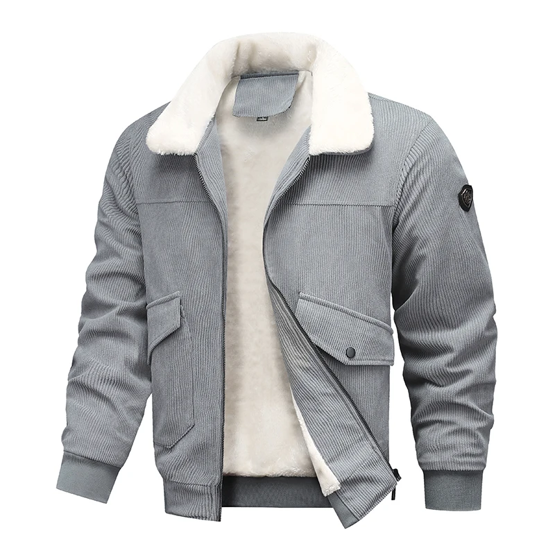 Men Simplicity Retro Fleece Coat New Lapel Fashion Keep Warm Solid Tops Winter Comfort Thicken Windproof Casual Jacket Men