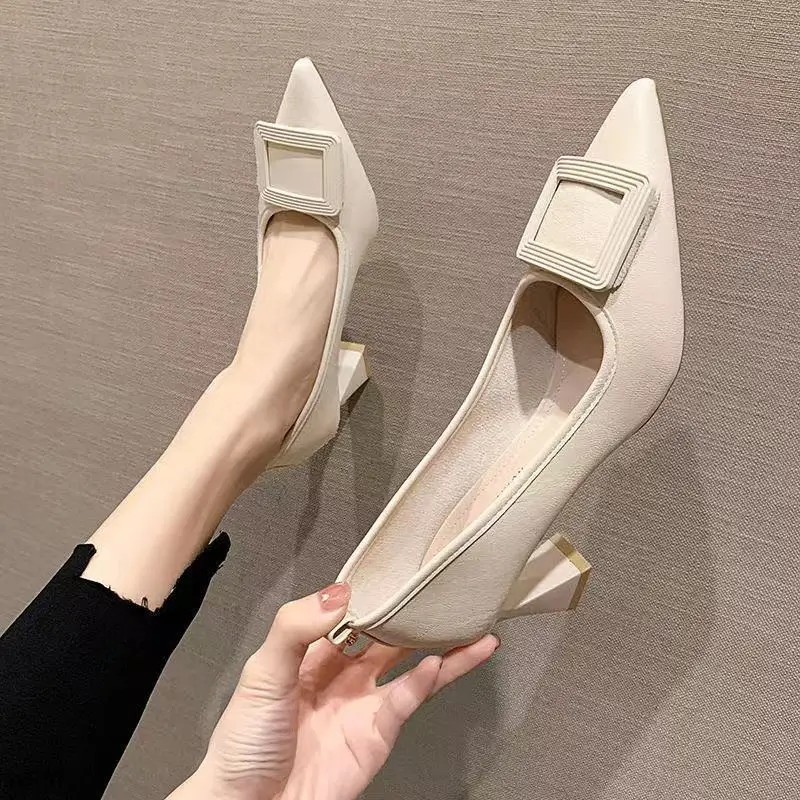 Ladies Summer Footwear Pointed Toe Shoes for Women 2024 Pumps Black Square Heels High Office on Heeled Fashion Elegant Dress Y2k