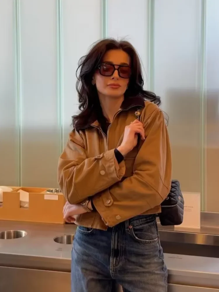 

Women's Cropped Trench Coat For Work 2025 Autumn Casual Business Blazer Jacket With Lapel And Pockets Street Fashion Outerwear