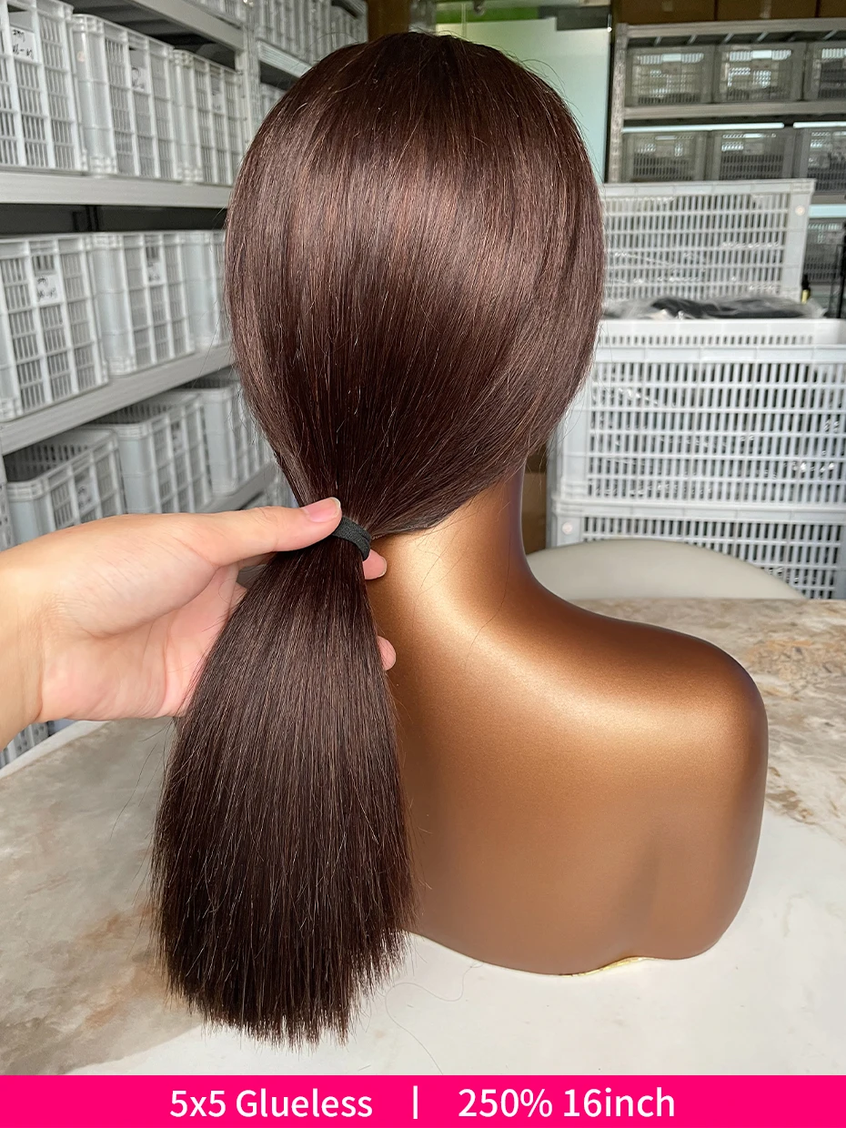 #2 Brown Chocolate Color 250 Density Lace Frontal Wig Human Hair Raw Vietnamese Double Drawn 13x4 Bob Lace Front Human Hair Wigs