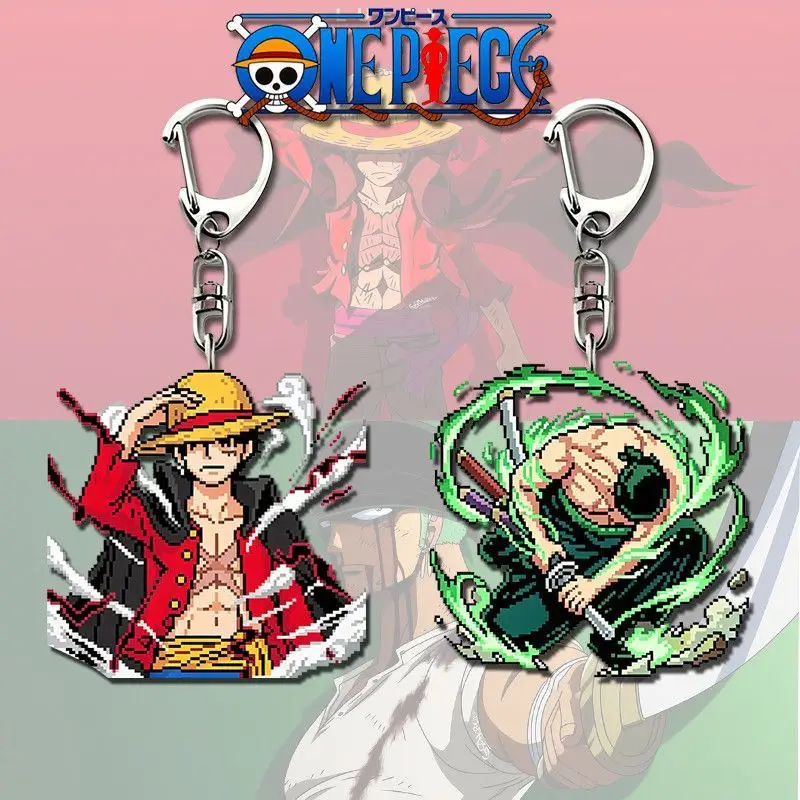 Cartoon One Piece Luffy Zoro Acrylic Keychain Anime Peripheral Cool Trendy Backpack Pendant Car Keychain Decoration Toy view 2