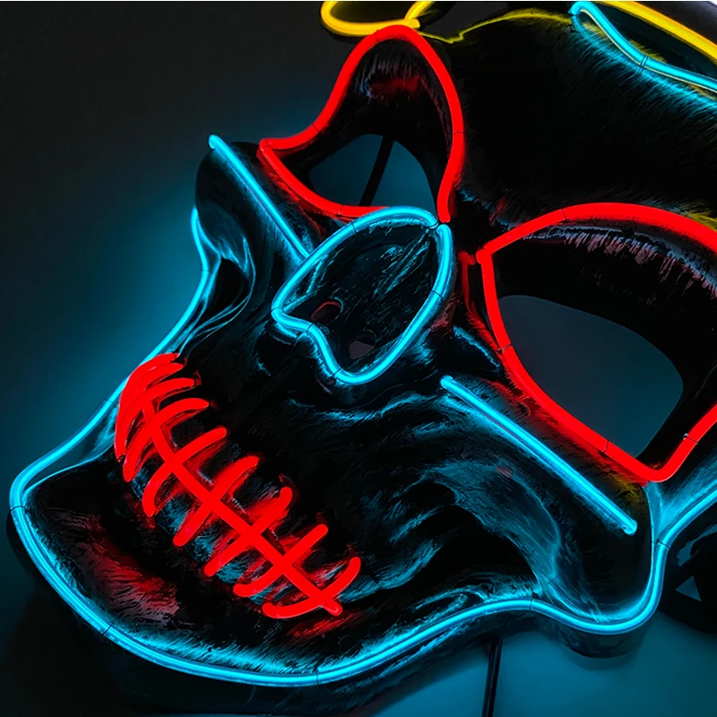 Halloween incandescente maschera spaventosa LED Neon Skull Mask con cappello Light Up Horror ghost house Mask mago teschio terrore carnevale puntelli