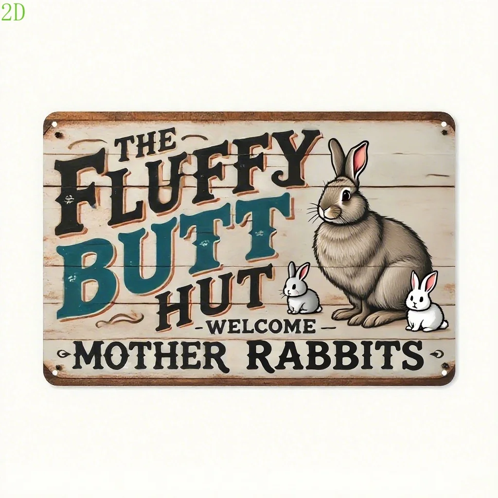 2D flat,  fluffy rabbit metal sign country farmhouse decoration, suitable for home, garden, rabbit house and restaurant walls
