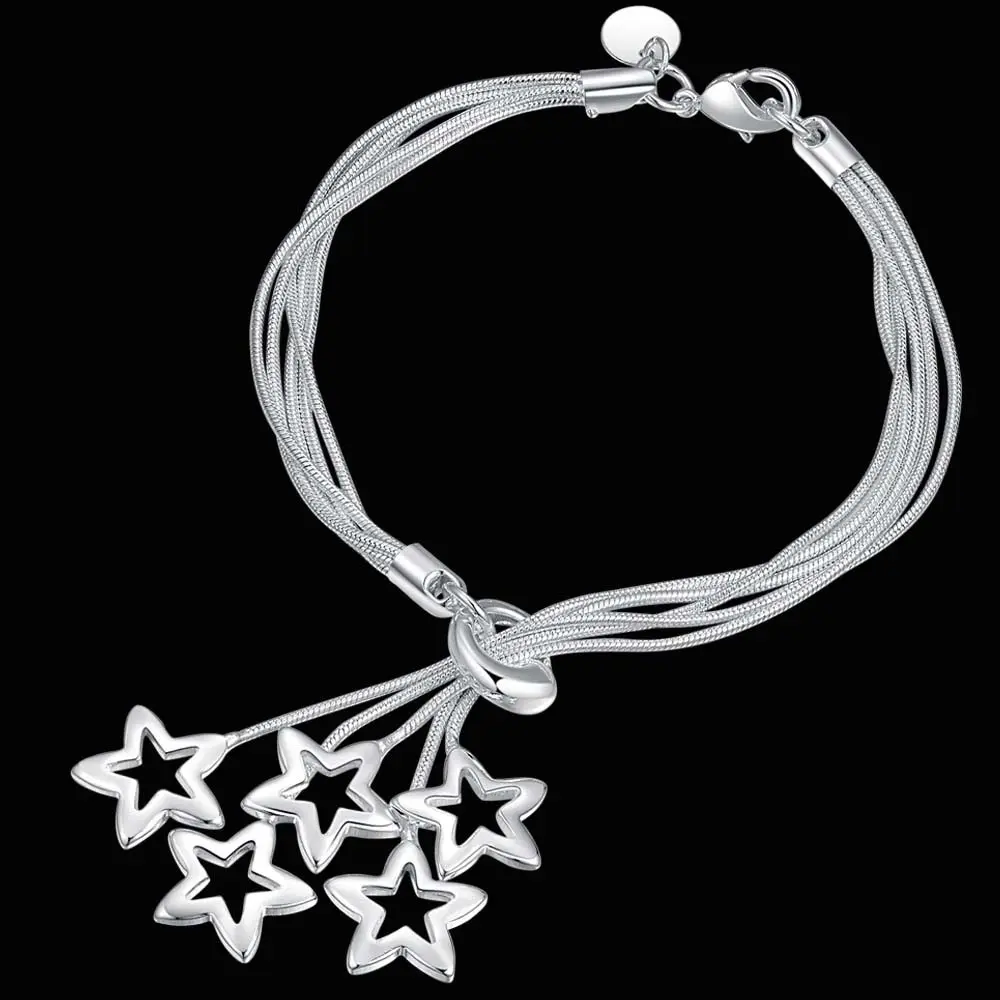 

Wholesale 925 Sterling Silver 18K Gold Star Cute Chain Women Lady Noble Nice Bracelet Fashion Charm Jewelry Wedding Party