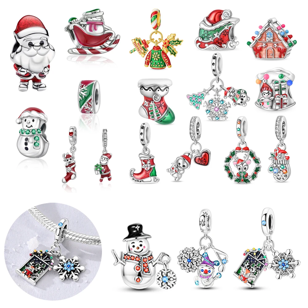 

Gorgeous 925 Silver Santa Claus Snowman Reindeer Dangle Charm Fit Original Bracelet Women DIY Sparkling Winter Christmas Gifts