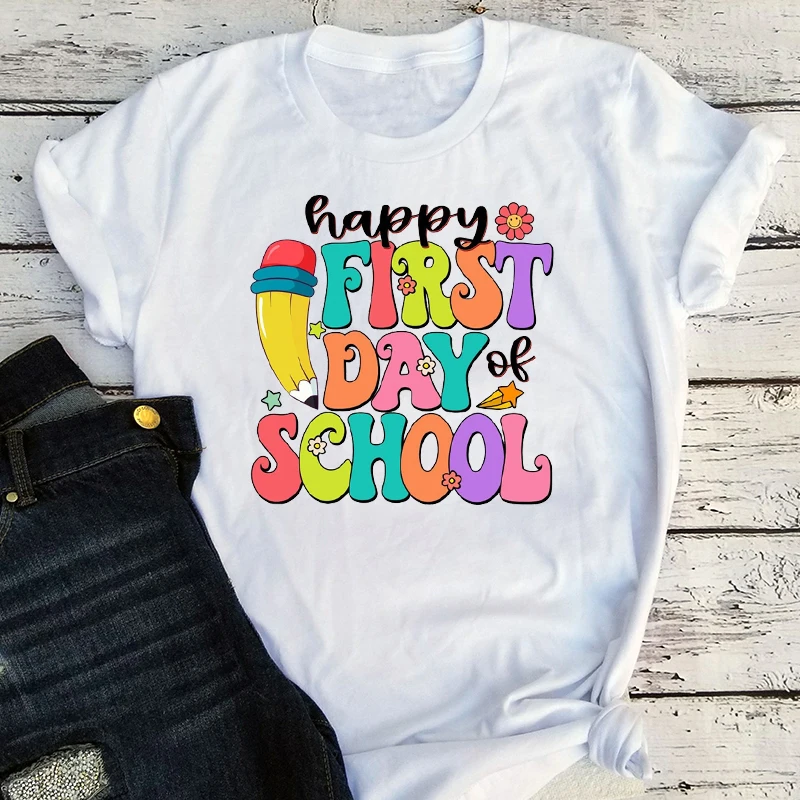 

Happy First Day of The School Shirt Back To School Women Clothes First Day of School Outfit Teacher Gift Harajuku