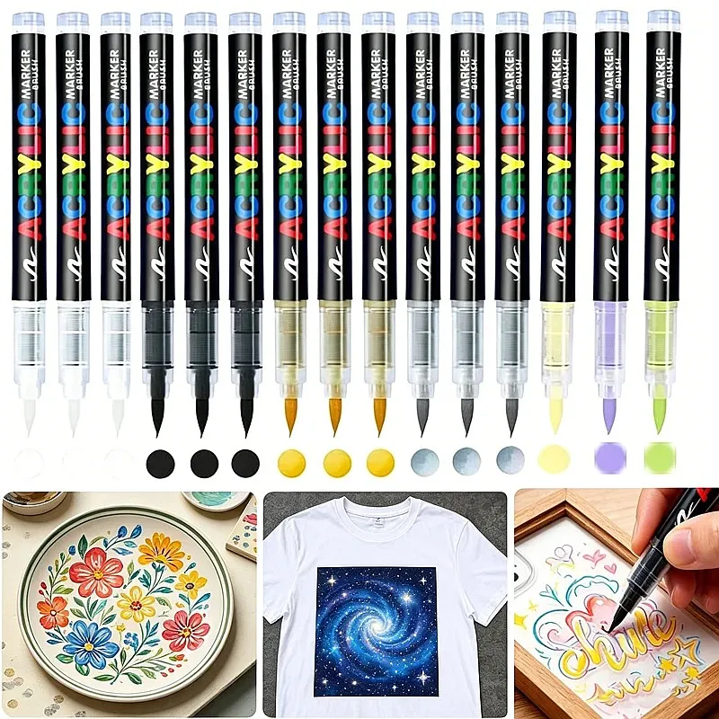 GuangNa 6/3Pcs Acrylic White Marker Pens Gold Silver Paint Art Set for Rock Ceramic Tire Fabric Metal image 2