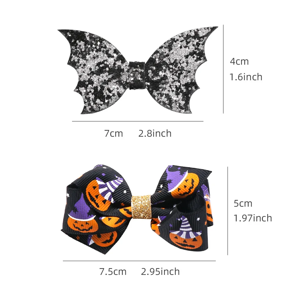 36pc/lot Halloween Barrettes Balck Glitter Bat Bow Hair Clips Girls Glitter Bow Hairpin Kids Pumpkin Print Halloween Headwear