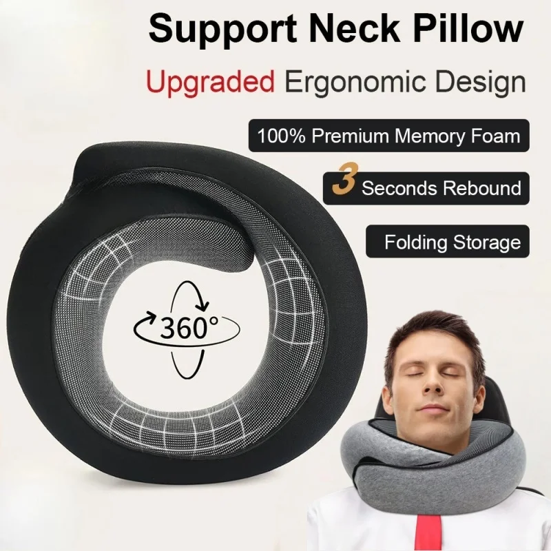 

Memory Foam Travel Neck Pillow U-shaped Pillow Snail Style Travel Neck Support Portable Adjustable Soft Noon Break Sleep Pillows