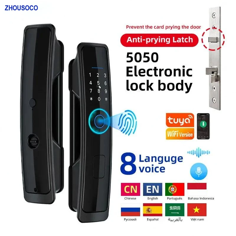 Tuya Smart Door Lock WiFi APP Biometric Fingerprint Lock Card Digital Password Auto Electronic Lock Keyless Entry for Smart Home