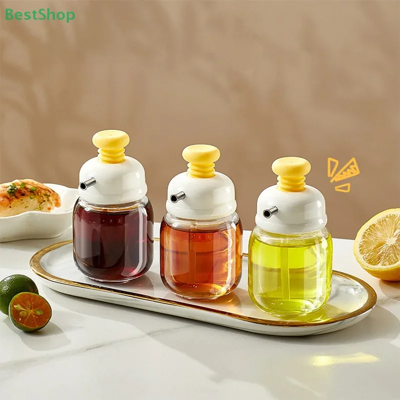 Press-top Glass Oil Bottle,Soy Sauce And Vinegar Condiment Bottle,Home Kitchen Spice Metered Oil Control Bottle