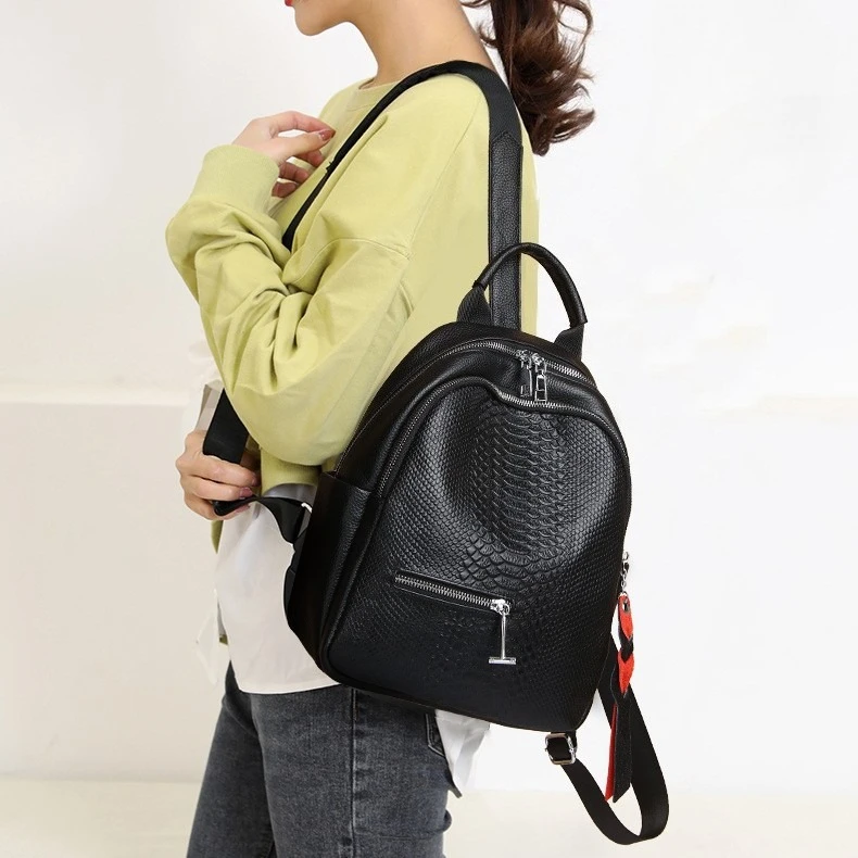 New Fashion Genuine Leather Women Backpacks Alligator Luxury Brand Female Real Natural Leather Lady Girl Student Casual Backpack