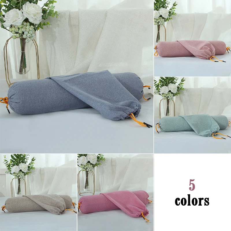 Cylindrical Bolster Pillowcase Double Drawstring Design Bed Sofa Neck Back Waist Support Body Cushion Cover Candy Pillow Cover