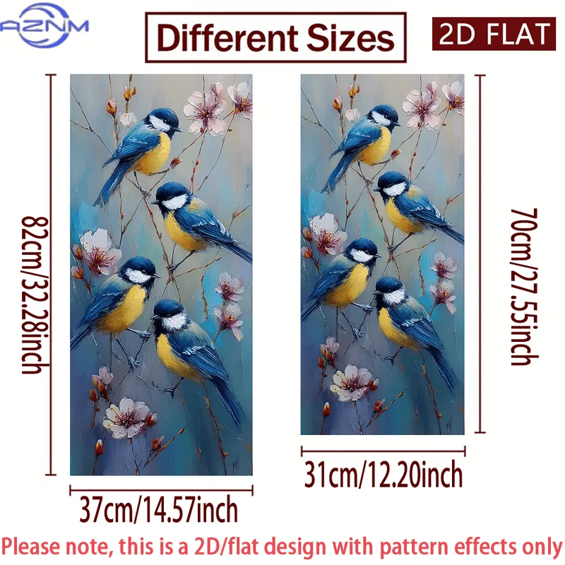 2D/FLAT-Blue Tit Birds Pink Flowers Pattern Trash Can Sticker Self - Adhesive PVC Decor Sticker Waterproof Scratch - Resistant