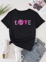 Love Cheerleading Print Short Sleeved Casual Women T-shirt Round Neck Women Graphical Female Summer T shirt Clothing Tee Tops