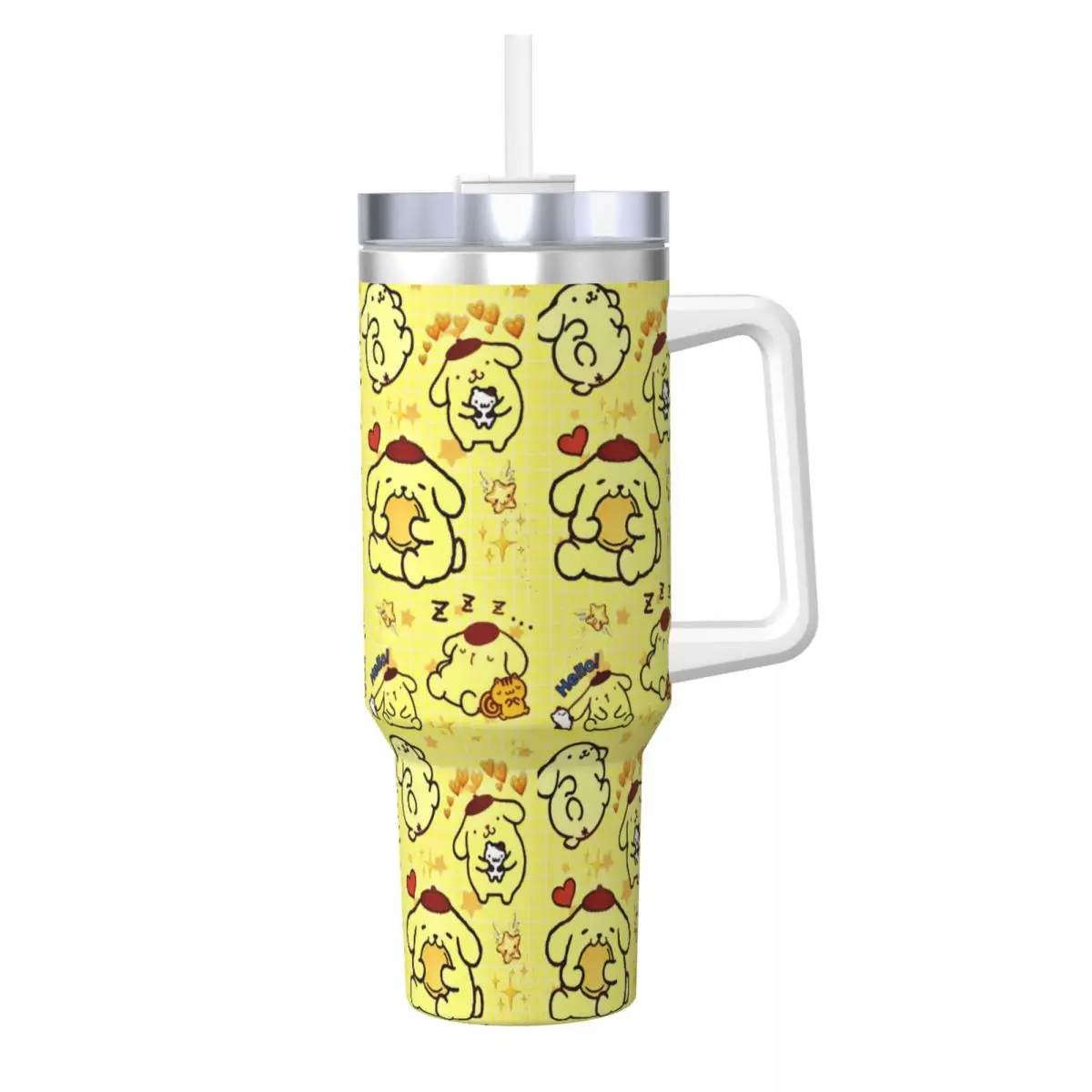 MINISO Cute Pom Pom Purin Cartoon Tumbler Hot Drinks Water Bottle Leakproof Stainless Steel Thermal Mug Graphic Travel Car Mugs