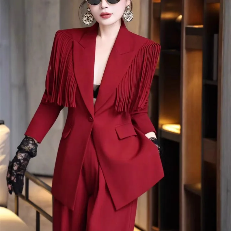 

Новый высококачественный осенний комплект из двух предметов с массивными бахромами, стилизованный под элегантный и модный образ, популярный среди интернет-знаменитостей.