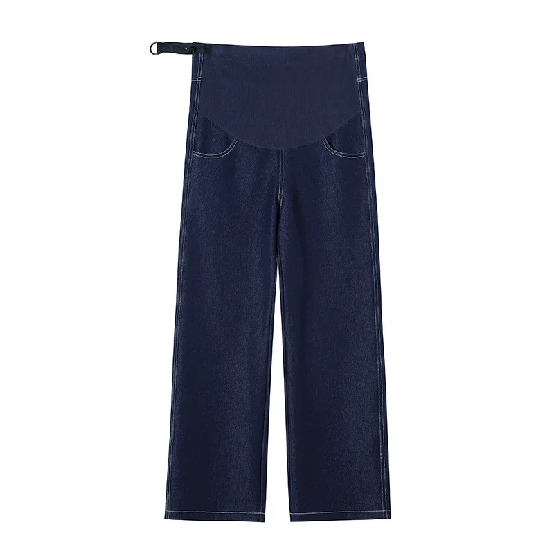 Plus Size Maternity Jeans for Autumn, Belly Support High Waist Wide Leg Pants, Loose Fit Fall Spring Denim Trousers
