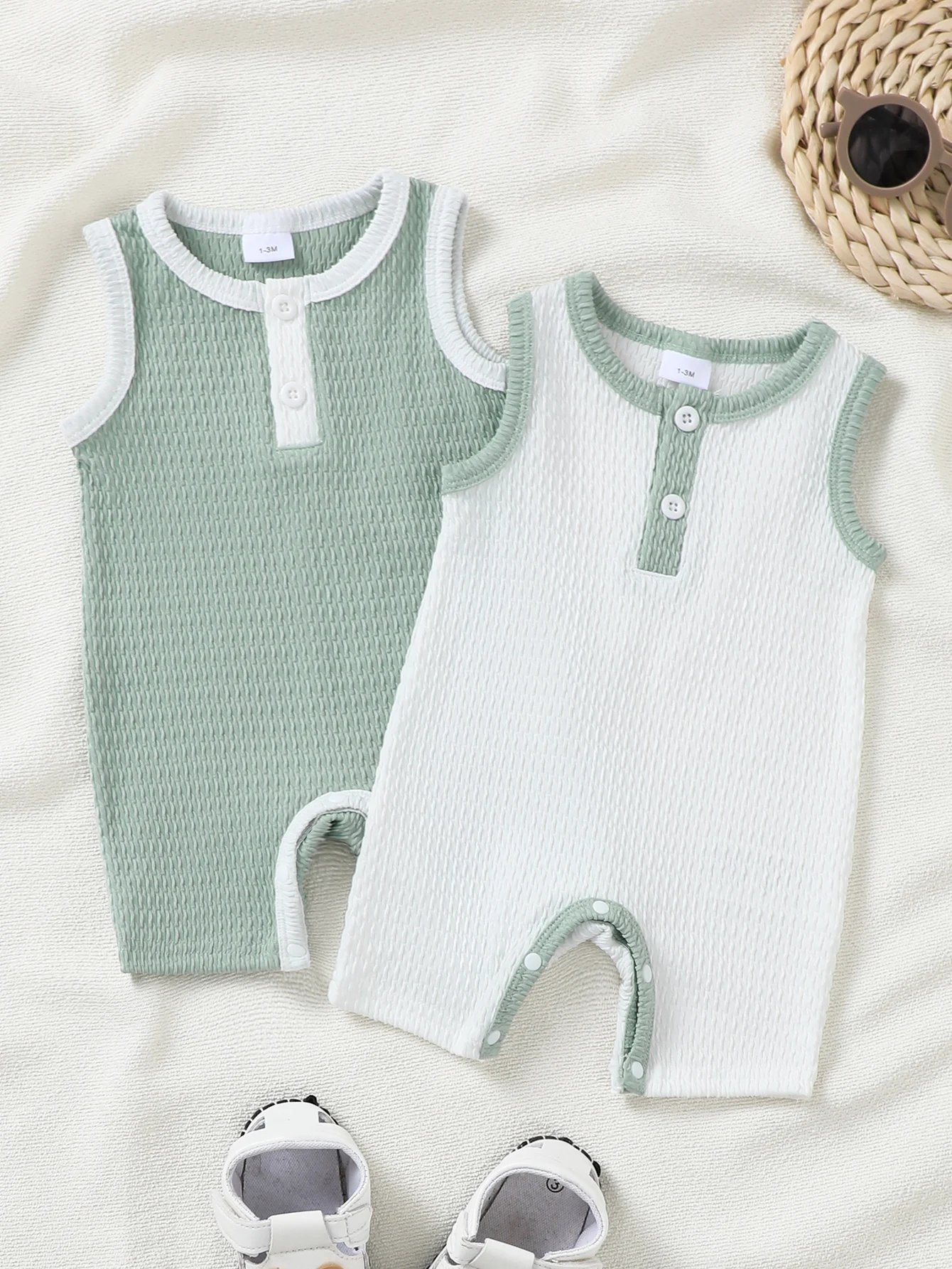 2-Pack Baby Boy Rompers Sleeveless Half Open Design for Spring/Summer Outfit Ideal for Newborns And Toddlers