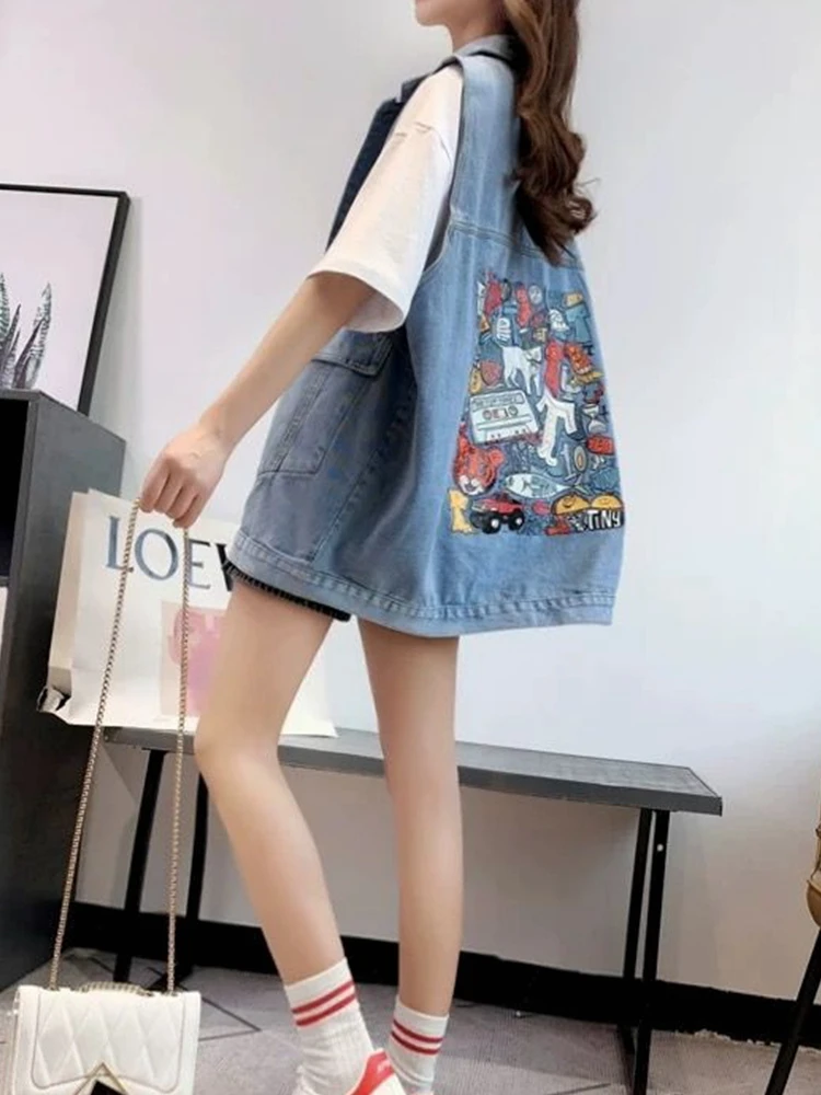 Camiseta sin mangas vaquera de verano para mujer Svel ort Sle mezcla de algodón y poliéster prendas de vestir exteriores Casual Street Sle con kets