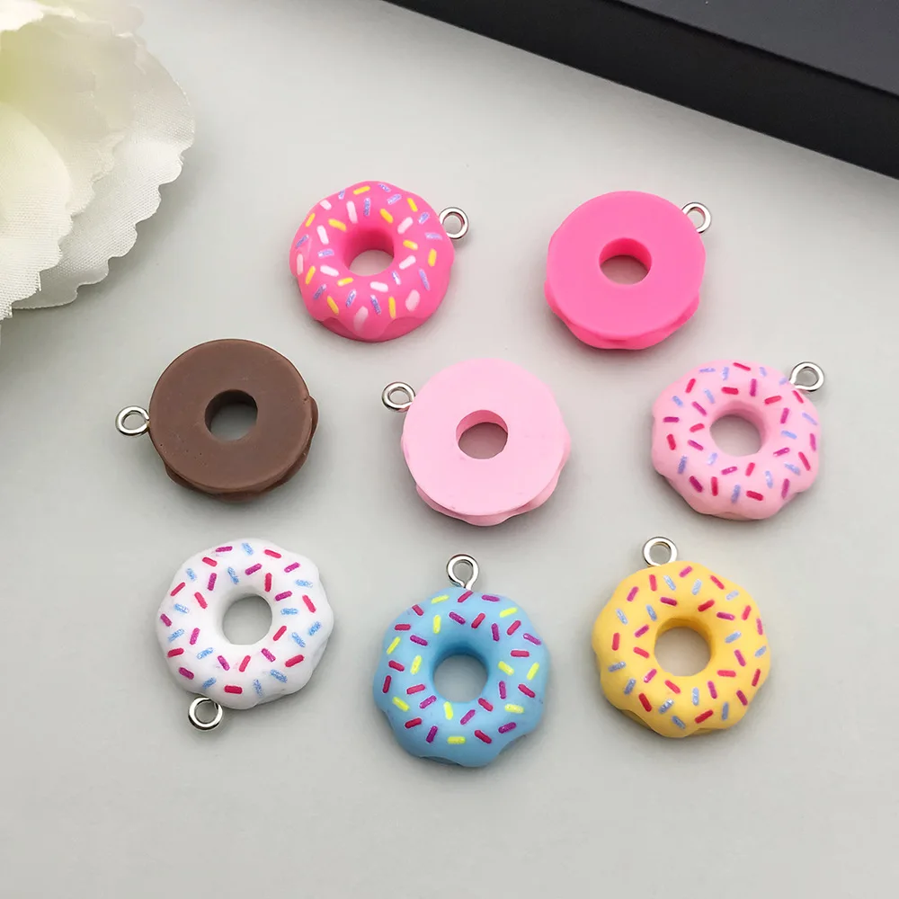 WZNB 2pcs 18*21mm Resin Material Colorful Simulation Round Donut Pendant Charms For Jewelry Making Earring Jewelry Accessories