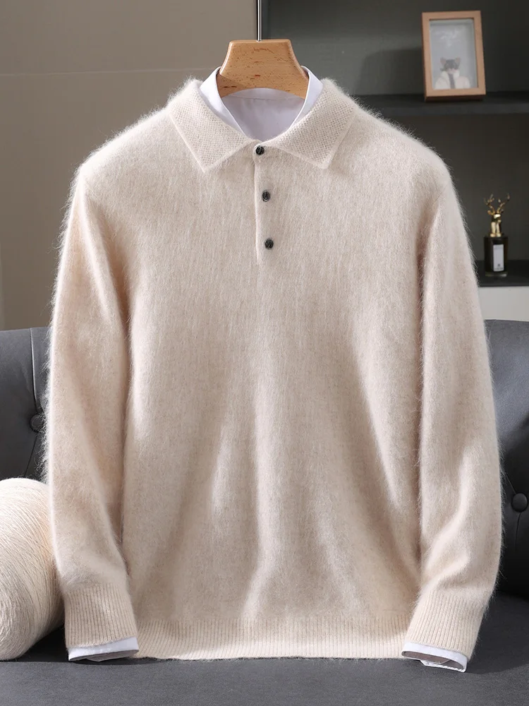 

TLOML осень-зима мужской 100% норковый кашемировый свитер с воротником-поло однотонный пуловер умный повседневный мягкий теплый норковый кашемир удобные топы