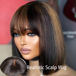 Resaltar Rubio corto BOB 3x1 encaje sin pegamento peluca de cabello humano listo para ir brasileño P1B/30 recto Bob hueso con flequillo para mujeres
