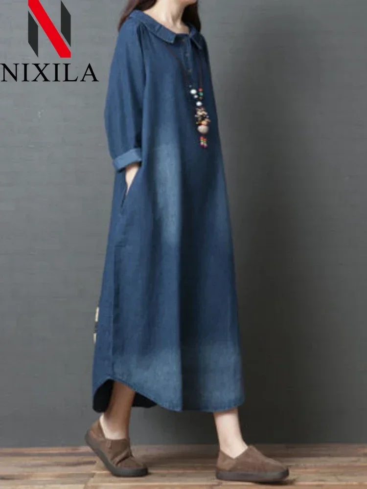 New in Spring Autumn Denim Dress for Women Long Sleeve Loose Female DressOversize Shirt Leisure Elegant Fashion Female Clothing