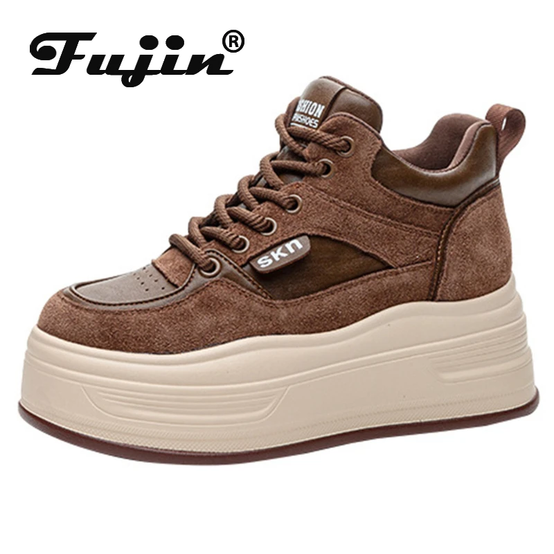 

Koznoy/женские массивные кроссовки из коровьей замши высотой 7,5 см, осенние модные повседневные туфли на танкетке высокого бренда на плоской подошве