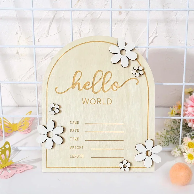 Baby Birth Announcement Sign With Brace Wooden Announcement Sign for Shower Announcement Sign Hello World Sign Milestone Cards