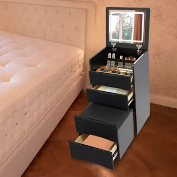 帶可調式亮度LED燈的木製梳妝台,帶凳子的折疊式化妝桌,以及帶3個抽屜的儲物櫃 8 最佳銷售 小梳妝台 - №8