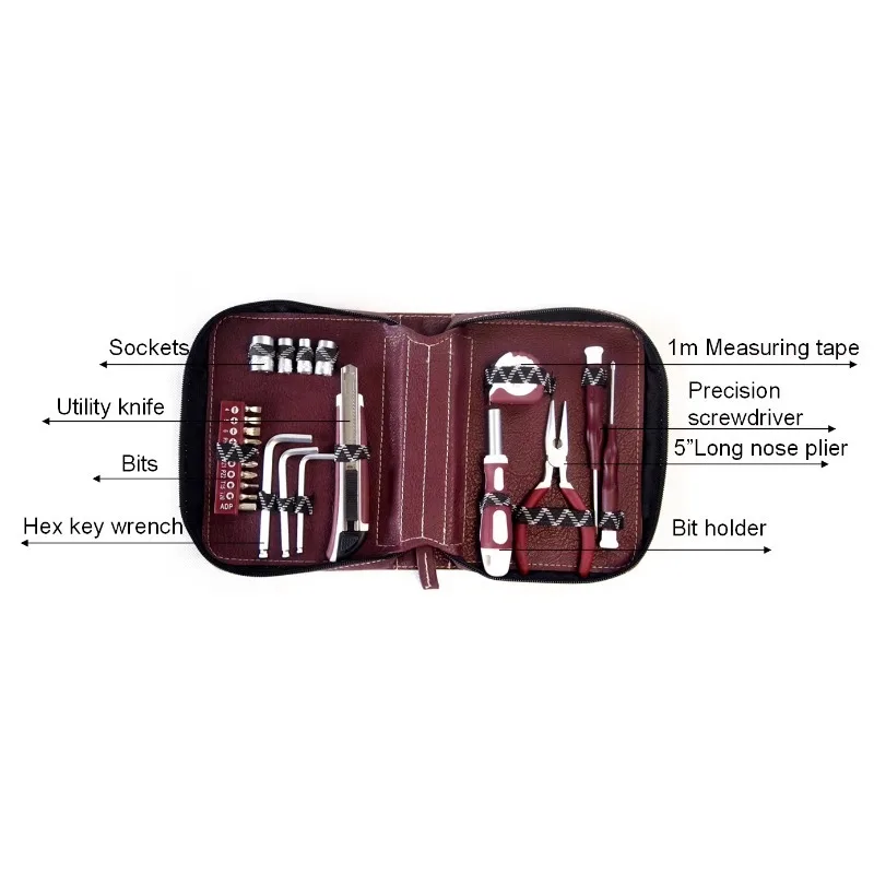 STLF 24 Promotion Quality Gift Hand  Repair Mini Leather Bag Tool Kit Set