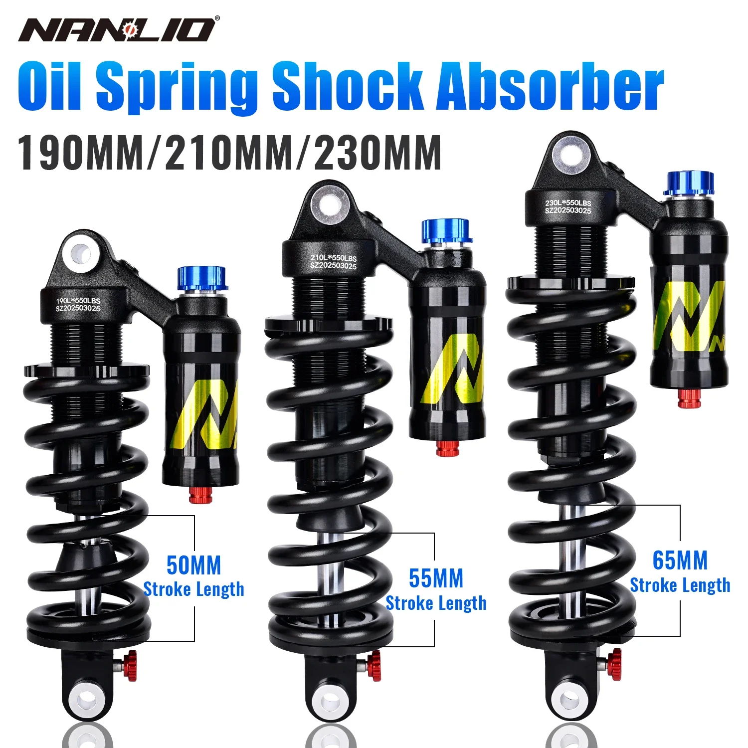 

Nanlio MTB Rear Coil Shock 190/210/230mm – Dual Damping Suspension with Adjustable Rebound & Compression for Downhill Trail Bike