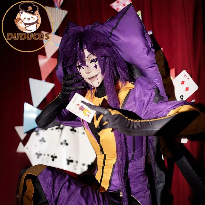 

Purple joker Pierrot Cosplay Costumes Game Freak COS Circus Role Play Clown Uniform Halloween Carnival Party Outfit Men Woma