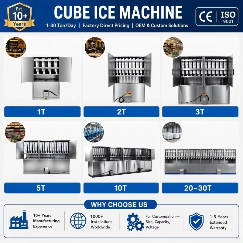 5 Ton Industrial Cube Ice Machine Modular Quick Freeze 38mm Cubes for Philippines UAE Market Customize