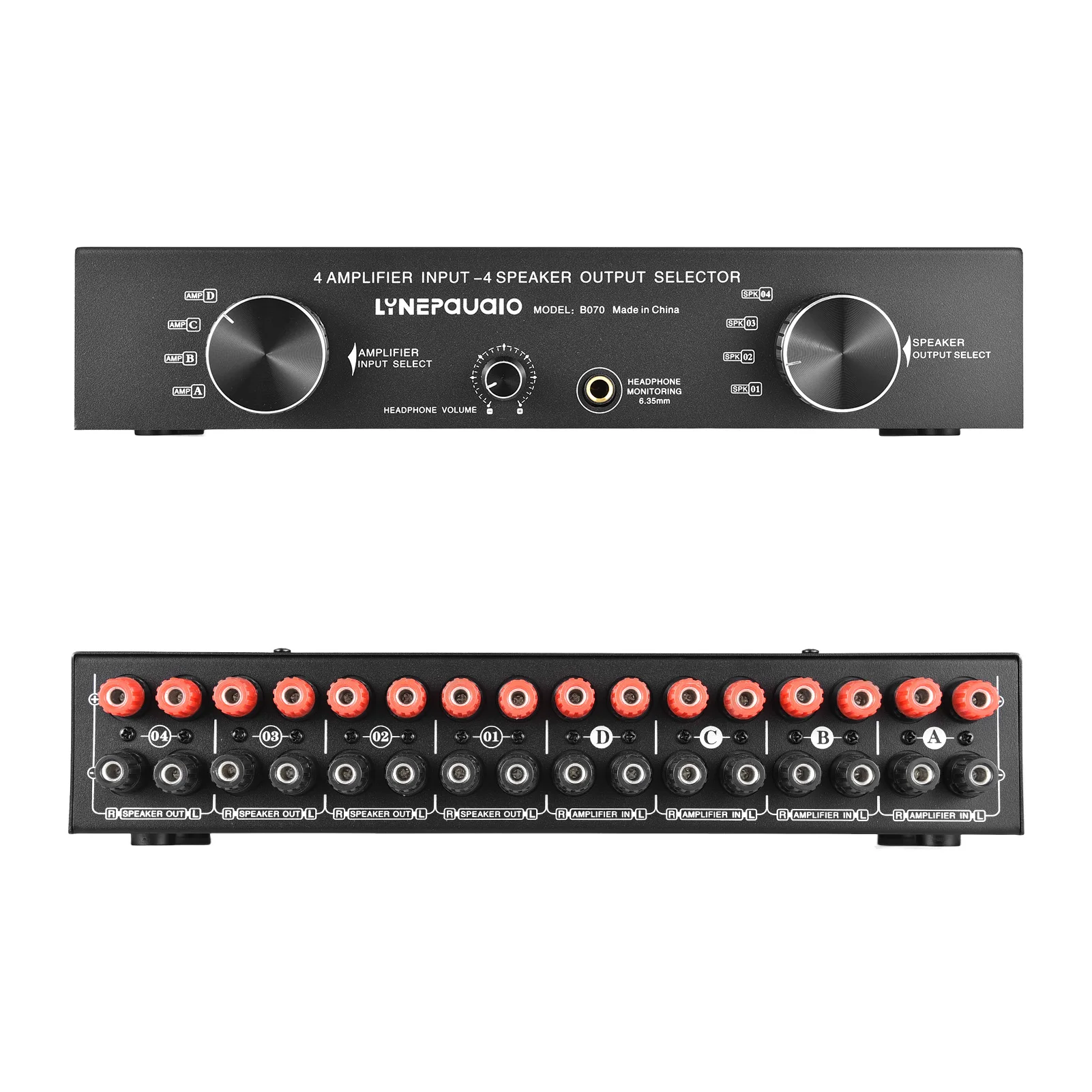 LYNEPAUAIO Verstärker-Lautsprecher-Wahlschalter, 4 Eingänge, 4 Ausgänge, Leistungsverstärker, Lautsprecher-Wahlschalter, 300 W pro Kanal