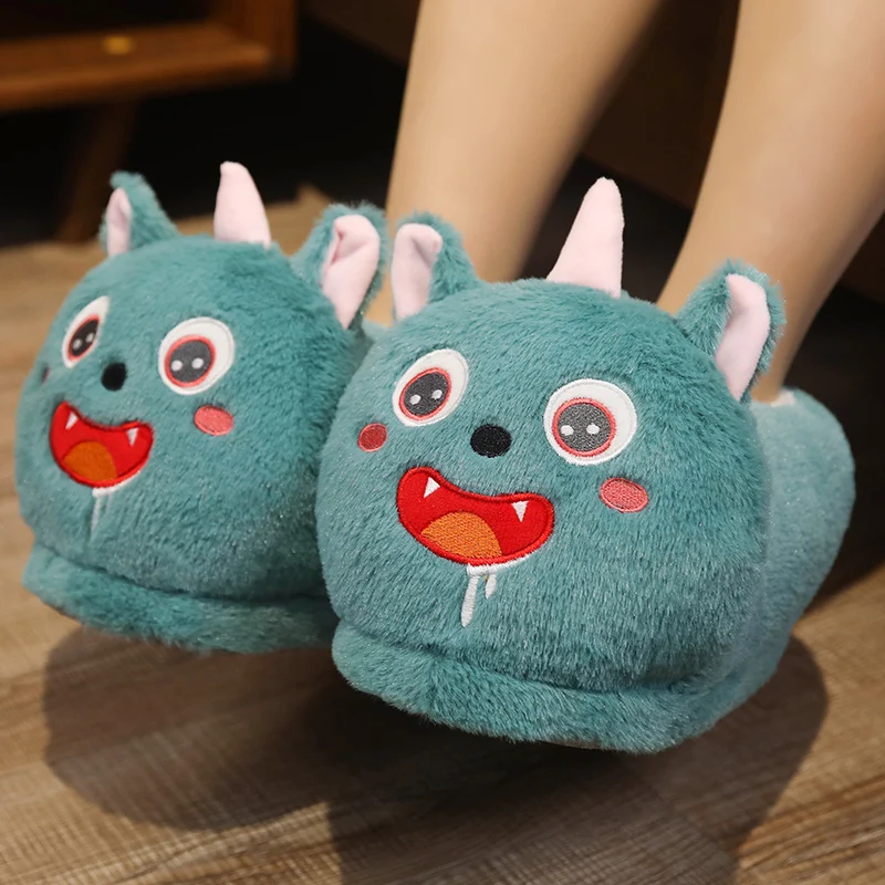 Pantoufles à talons d'animaux de dessin animé pour hommes et femmes, chaussures de maison en peluche, anti-ald, hiver, Nairobi, Orn, hamster, monstre, over, D37, cerf, 1 paire