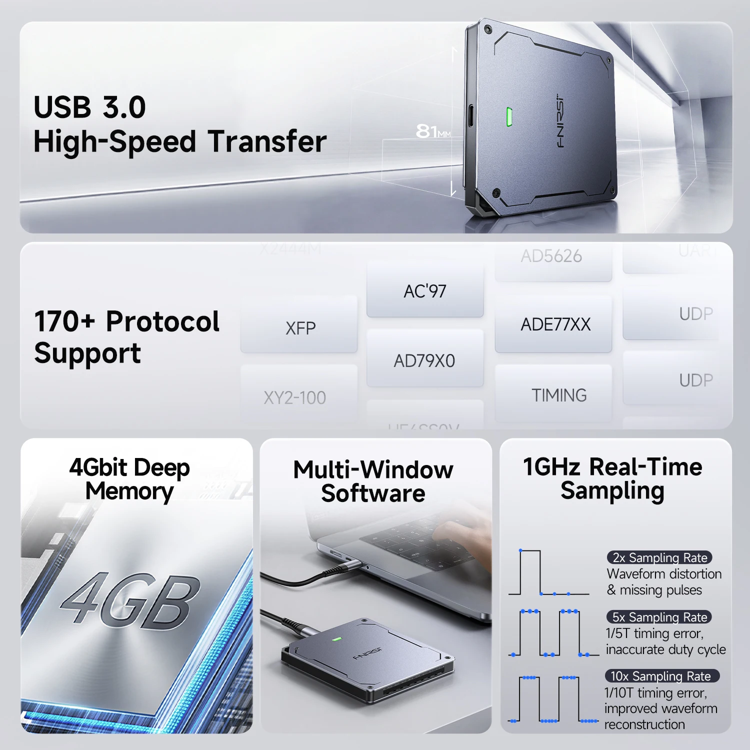 FNIRSI DLA-16/32 Plus Logic Analyzer 16/32 Channels 1GHz Sampling USB 3.0 4Gbit Buffer Stream 120+ Protocol Digital Debug Tool