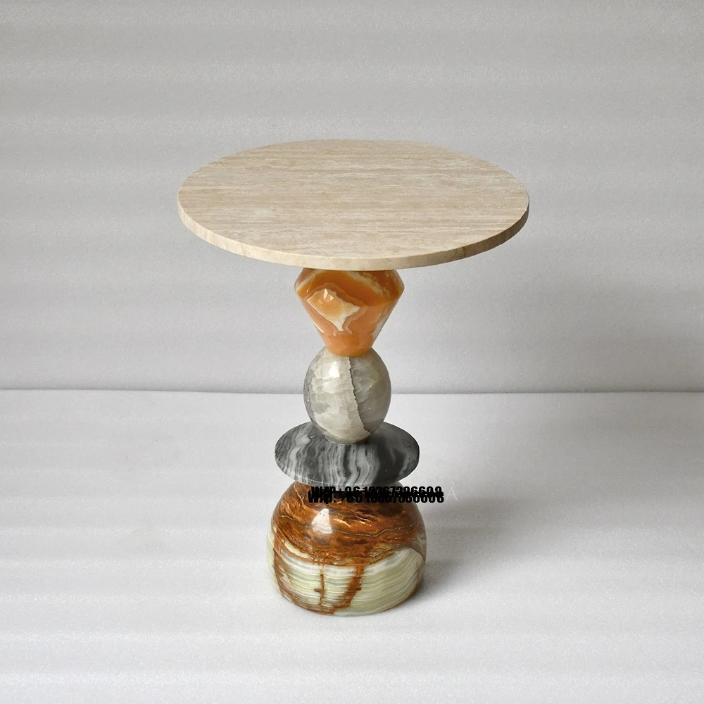 Custom Scandinavian Design Side Table Natural Marble Travertine & Jade Green Onyx Hotel Coffee Table Furniture Stone Material