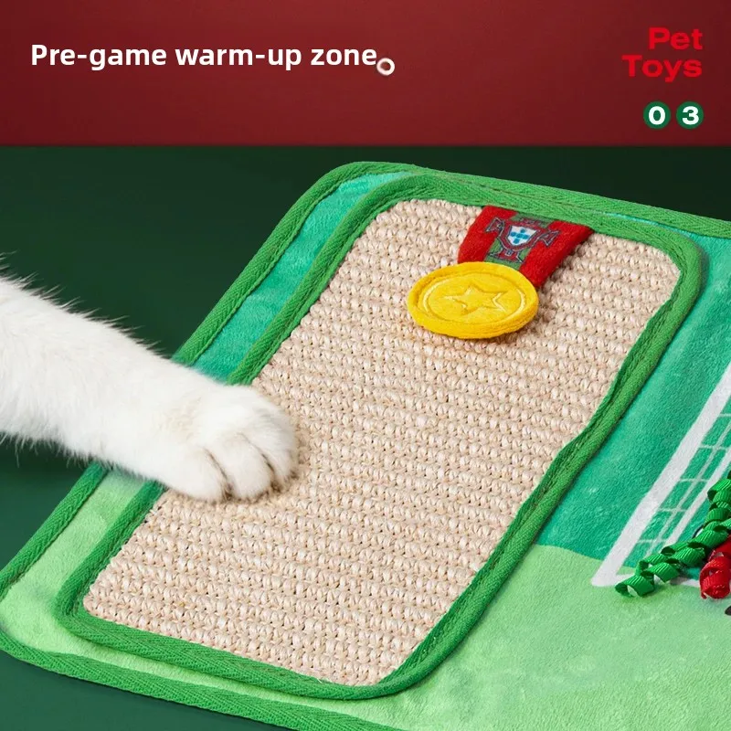 Football Themed Cat Scratcher Mat Wear-resistant Sisal Kitten Claw Grinder Pad Cats Shooting Game  Interactive Toy Pet Supplies